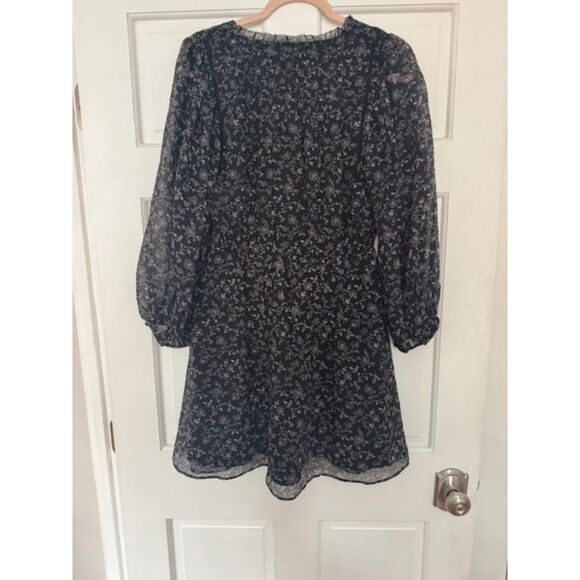 Madewell Ruffle-Neck Button-Front Mini Dress in Dotted Vines, Size S - Picture 2 of 9